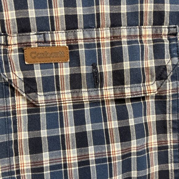 Carhartt Button Shirt Mens XL Blue Brown Plaid Cotton Outdoor Casual Work - Picture 2 of 8